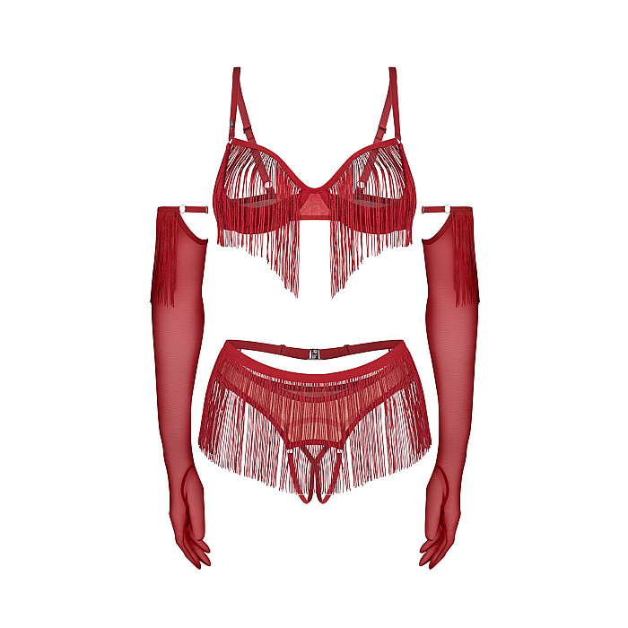 Комплект Obsessive Rossay Red 4-pcs crotchless set S/M