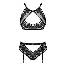 Комплект Obsessive Allastia 2-pcs set black L/XL, регулируемые бретели, многоуровневая застежка