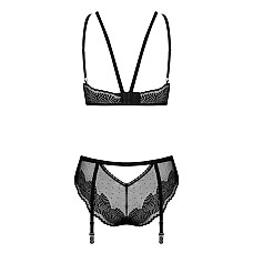 Комплект Obsessive Allastia 2-pcs set black L/XL, регулируемые бретели, многоуровневая застежка