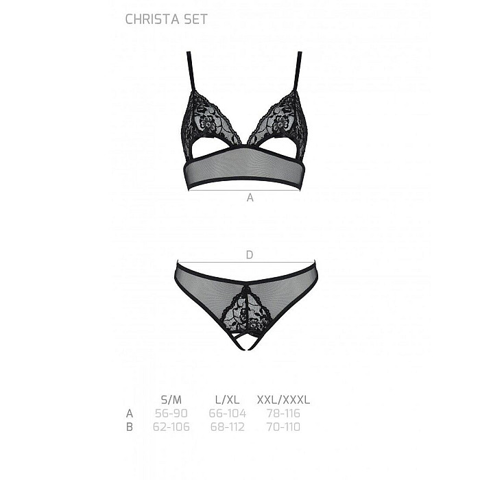 Комплект із бралету з ажурним ліфом та відкритими трусиками Passion CHRISTA SET Open Bra S/M black