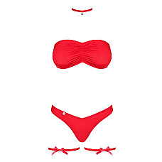 Комплект Obsessive Kissmas Set, S/M, красный, мягкий лиф, трусики со сборкой, чокер и гартеры