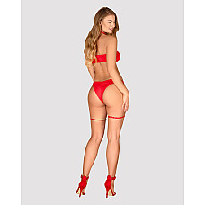 Комплект Obsessive Kissmas Set, S/M, красный, мягкий лиф, трусики со сборкой, чокер и гартеры