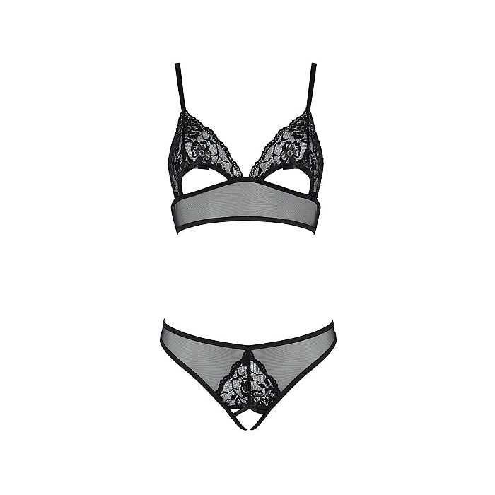 Комплект браллет с ажурным лифом и открытыми трусиками Passion CHRISTA SET Open Bra 2XL/3XL black