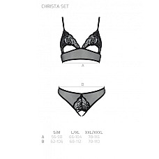 Комплект браллет с ажурным лифом и открытыми трусиками Passion CHRISTA SET Open Bra 2XL/3XL black