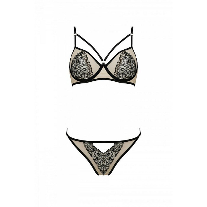Комплект Passion LORINA SET, XXL/XXXL, beige, бюстгальтер и трусики