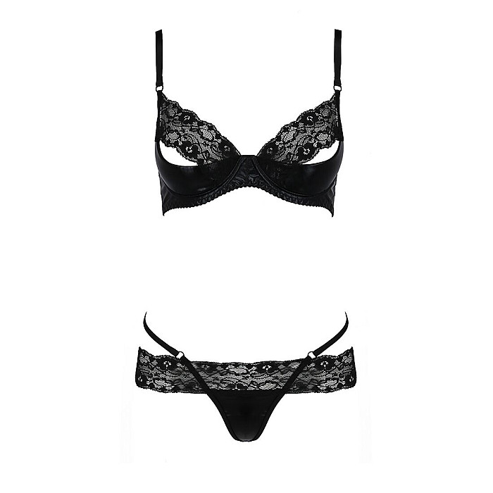 Комплект белья Passion Exclusive NORTH SET L/XL, black, лиф и трусики с элементами под латекс