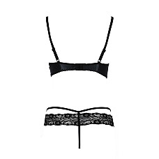 Комплект белья Passion Exclusive NORTH SET L/XL, black, лиф и трусики с элементами под латекс