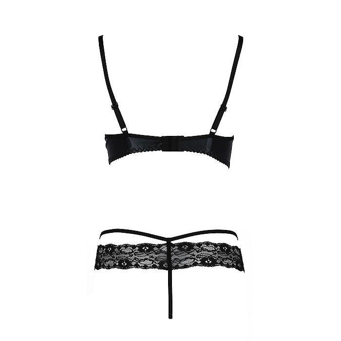 Комплект белья Passion Exclusive NORTH SET L/XL, black, лиф и трусики с элементами под латекс