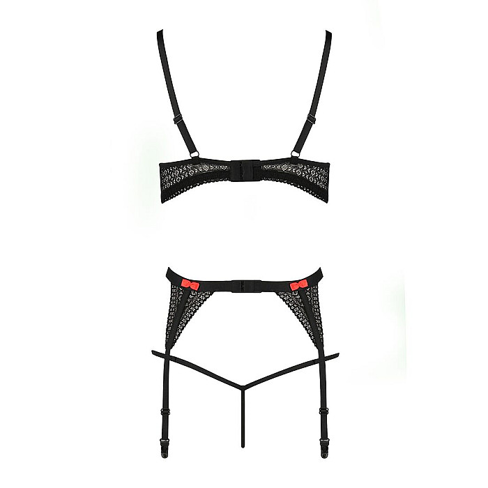 Комплект білизни PERDITA SET black XXL/XXXL - Passion Exclusive: стрепи: ліф, стрінги і пояс для пан