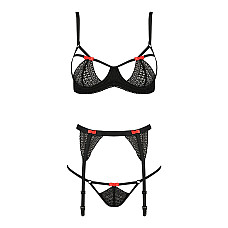 Комплект белья PERDITA SET black XXL/XXXL - Passion Exclusive: стрэпы: лиф, стринги и пояс для чулок