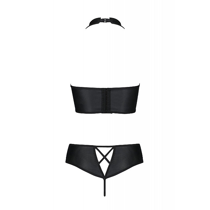 Комплект з екошкіри Passion NANACY BIKINI 4XL/5XL black, бра та трусики з імітацією шнурівки