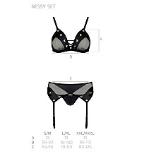 Комплект белья Passion NESSY SET XXL/XXXL black, бюстгальтер, пояс для чулок, стринги