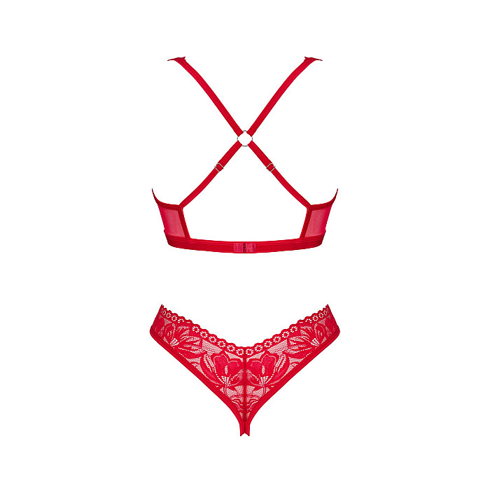 Комплект белья Obsessive Lacelove cupless 2-pcs set XS/S Red, открытый доступ, открытая грудь