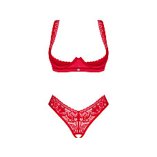 Комплект белья Obsessive Lacelove cupless 2-pcs set XS/S Red, открытый доступ, открытая грудь