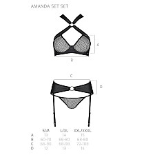 Сетчатый набор, бюстгальтер с халтером, трусики и пояс для чулок AMANDA SET XXL/XXXL, black