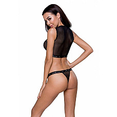 Комплект белья Passion Exclusive DEBRA SET S/M, black, стрепы, топ с декольте, трусики