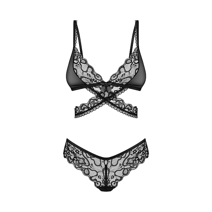Комплект Obsessive Blomentis 2-pcs set, M/L, кружевной, лиф с завязками на спине, трусики-слипы