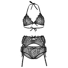 Кружевной комплект со стразами Leg Avenue Bright Lights Rhinestone S (трусики, бра, пояс для чулок)