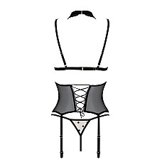 Корсет с открытой грудью Passion DOMINICA CORSET L/XL beige, пажи для чулок, стринги
