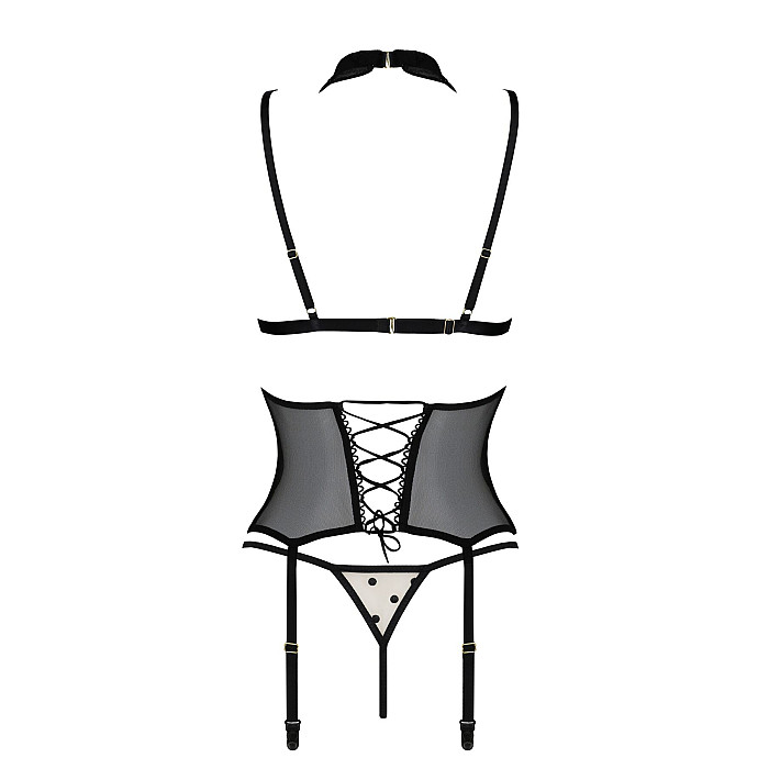 Корсет с открытой грудью Passion DOMINICA CORSET L/XL beige, пажи для чулок, стринги