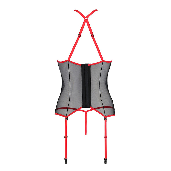 Корсет с пажами Passion SATARA CORSET XXL/XXXL red, стринги, кружево, застежки спереди и сзади
