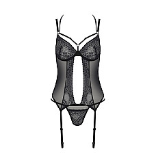 Корсет Passion DROSERA CORSET black, L/XL, с креплениями для чулок, трусики в комплекте