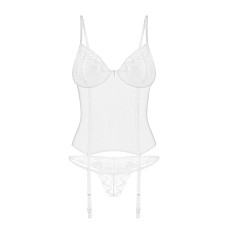 Корсет Obsessive Alissium corset&thong, XS/S, гибкие косточки, открытая спина, стринги в комплекте