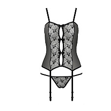 Распродажа!!! Корсет с пажами GRACIA CORSET black S/M - Passion, трусики, полупрозрачный
