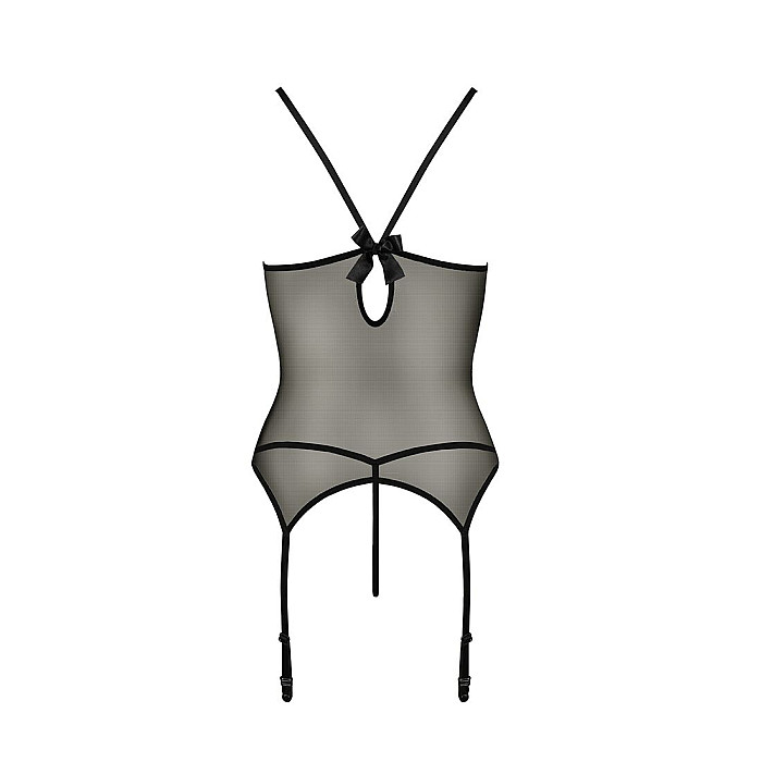 Корсет с пажами Passion MELANIA CORSET S/M, black, трусики, полупрозрачный