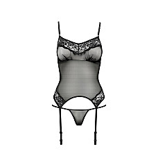 Корсет с пажами Passion MELANIA CORSET XXL/XXXL, black, трусики, полупрозрачный