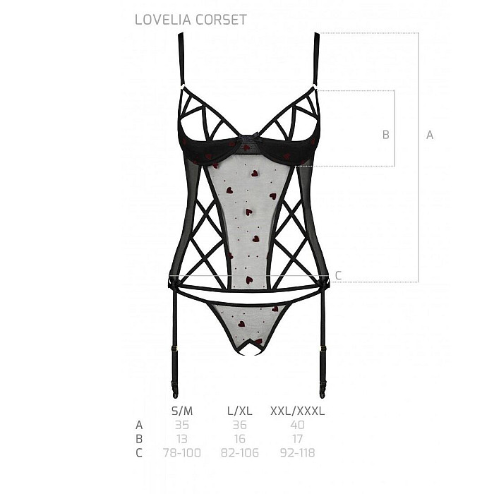 Корсет с подвязками, стринги Passion LOVELIA CORSET L/XL, black