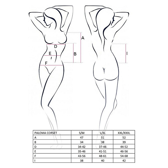 Корсет-сорочка з пажами Passion PALOMA CORSET S/M, white, трусики, напівпрозорий