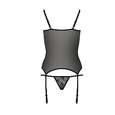 Корсет с пажами GRACIA CORSET black XXL/XXXL - Passion, трусики, полупрозрачный