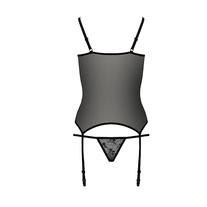Корсет з пажами GRACIA CORSET black XXL/XXXL - Passion, трусики, напівпрозорий
