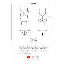 Сатиновый кружевной корсет Obsessive 810-COR-1 babydoll & thong S/M, черный, корсет, танга