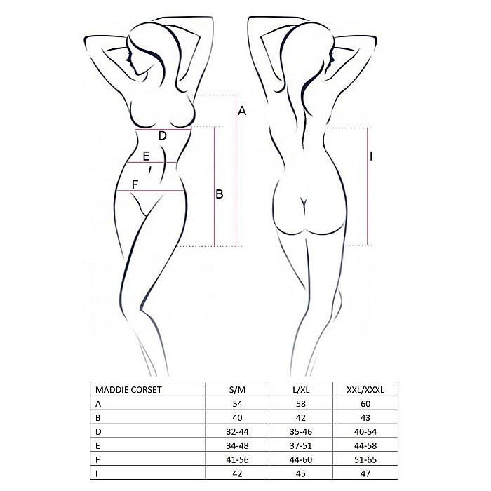 Корсет-сорочка с пажами Passion MADDIE CORSET S/M, black, трусики