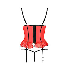 Корсет с открытой грудью CHERRY CORSET red L/XL - Passion Exclusive, трусики, пажи, стрэпы, оборочки