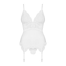 Сатиновый кружевной корсет Obsessive 810-COR-2 babydoll & thong S/M, белый, корсет, танга