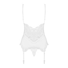 Сатиновый кружевной корсет Obsessive 810-COR-2 babydoll & thong S/M, белый, корсет, танга