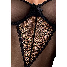Корсет с пажами VELIA CORSET black S/M - Passion Exclusive, трусики, полупрозрачный