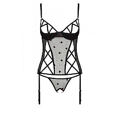 Корсет с подвязками, стринги Passion LOVELIA CORSET XXL/XXXL, black