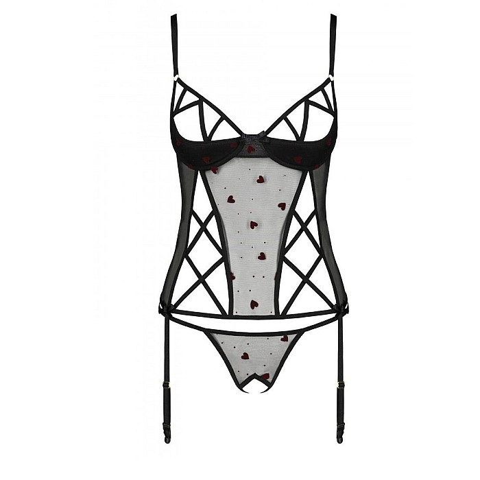 Корсет с подвязками, стринги Passion LOVELIA CORSET XXL/XXXL, black