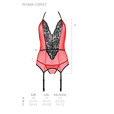 Корсет с пажами для чулок Passion PEONIA CORSET L/XL red, стринги
