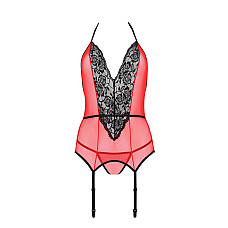 Корсет с пажами для чулок Passion PEONIA CORSET L/XL red, стринги