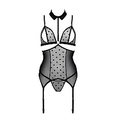 Корсет с открытой грудью Passion DOMINICA CORSET L/XL black, пажи для чулок, стринги