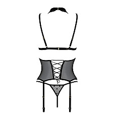 Корсет с открытой грудью Passion DOMINICA CORSET L/XL black, пажи для чулок, стринги