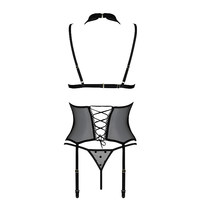 Корсет с открытой грудью Passion DOMINICA CORSET L/XL black, пажи для чулок, стринги