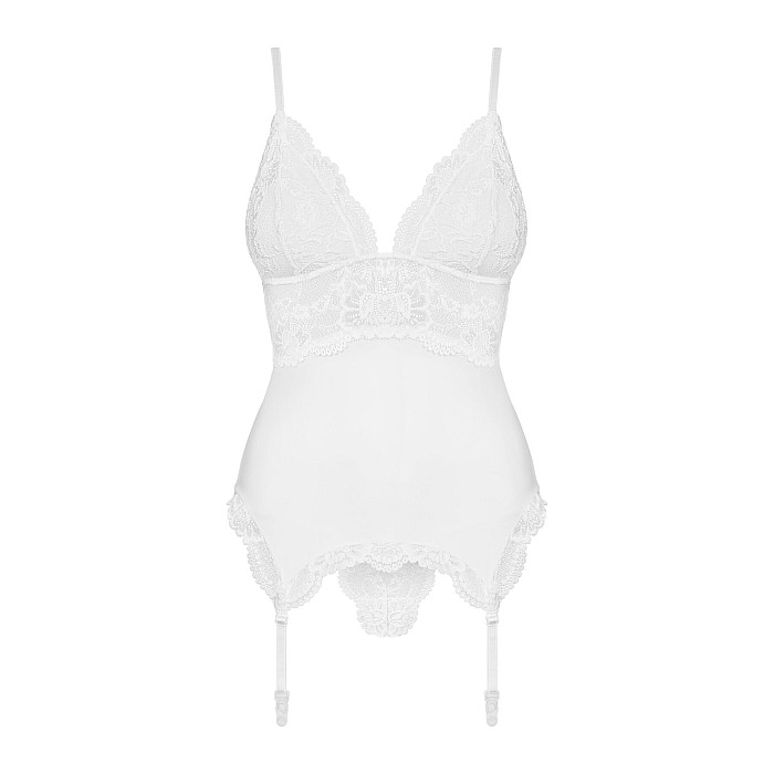 Сатиновый кружевной корсет Obsessive 810-COR-2 babydoll & thong L/XL, белый, корсет, танга