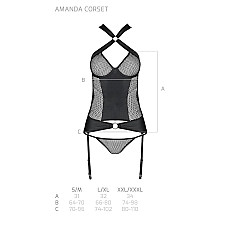 Сетчатый комплект корсет с халтером, съемные подвязки и трусики Passion AMANDA CORSET L/XL, black