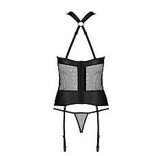 Сетчатый комплект корсет с халтером, съемные подвязки и трусики Passion AMANDA CORSET L/XL, black